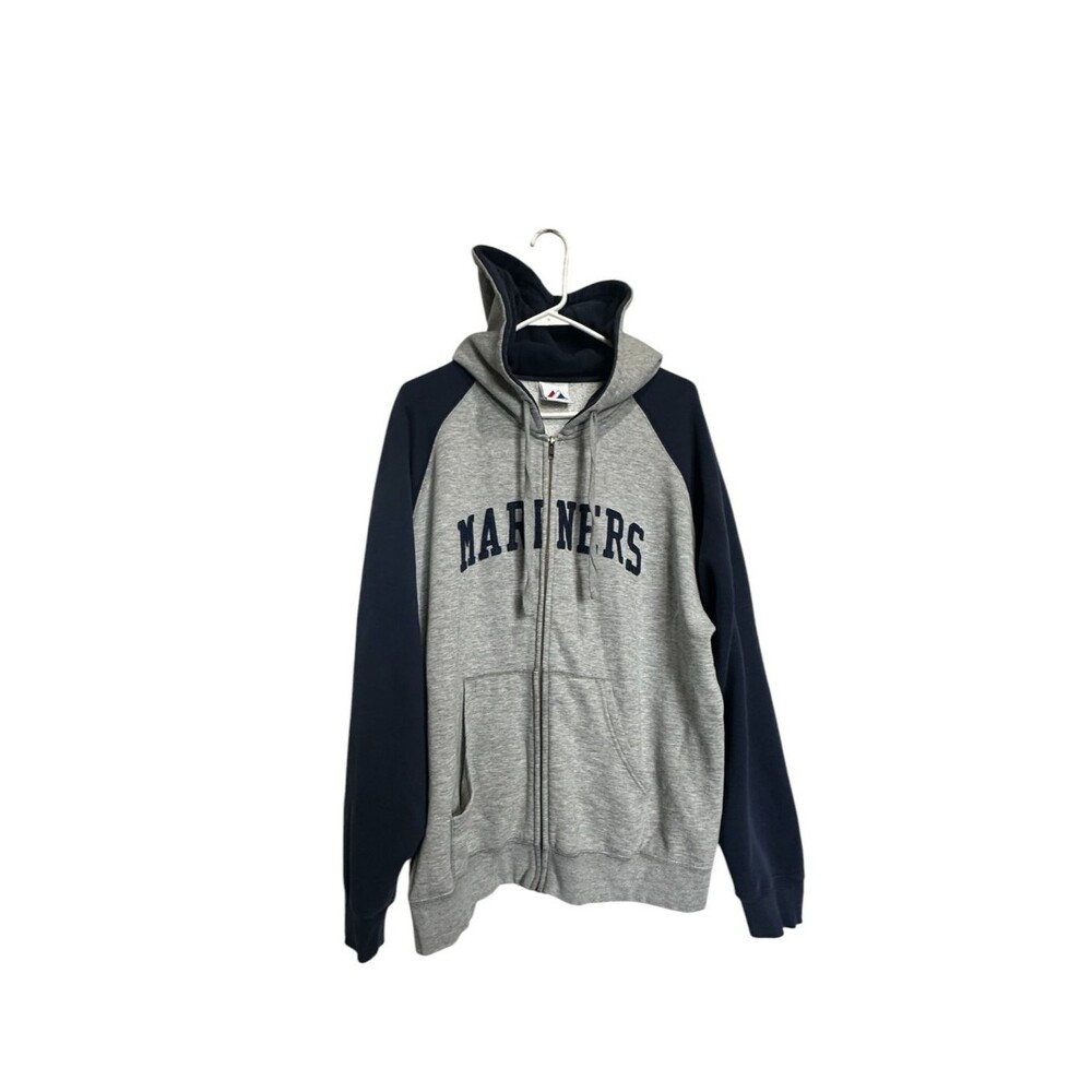 Vintage Seattle Mariners Pullover Majestic Size 2XL Blue Gray MLB Hoodie Used